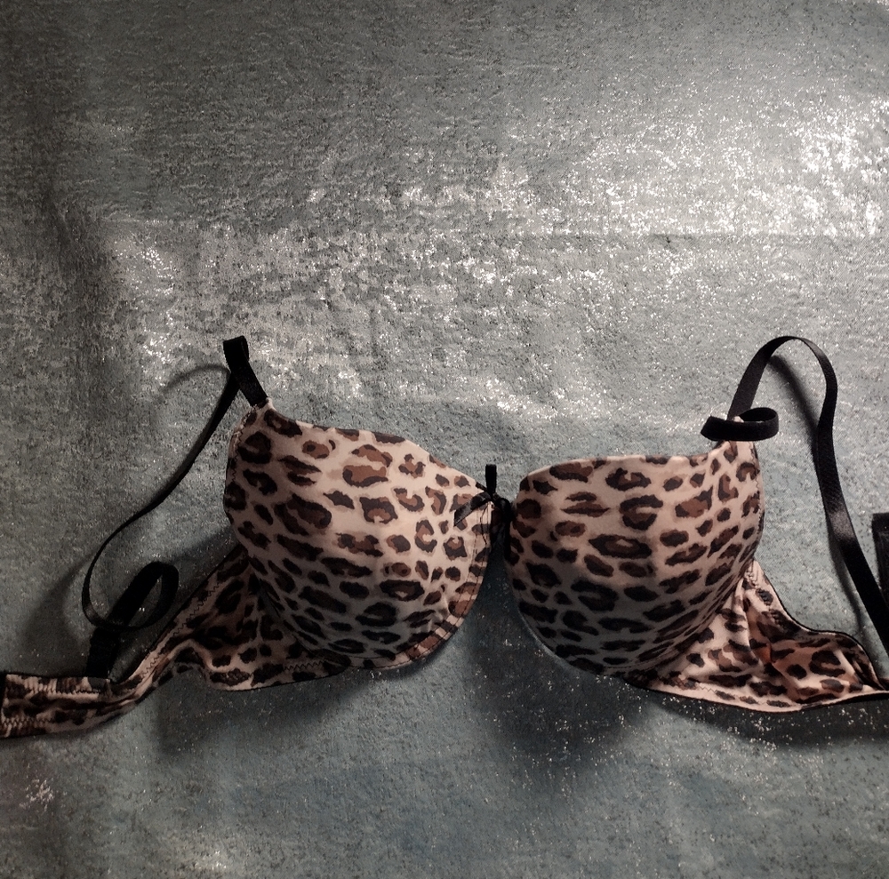 Leopard print bow padded bra